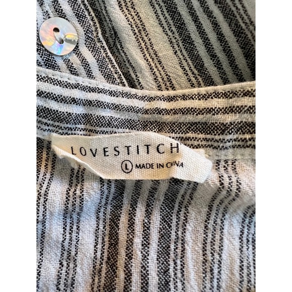 LoveStitch Fallon Cutout Grey & White Striped Long Sleeve Boho Midi Dress Size L - Picture 7 of 10